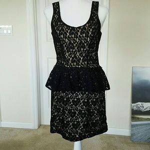 NWT HeartSoul black lace and tan peplum mini dress